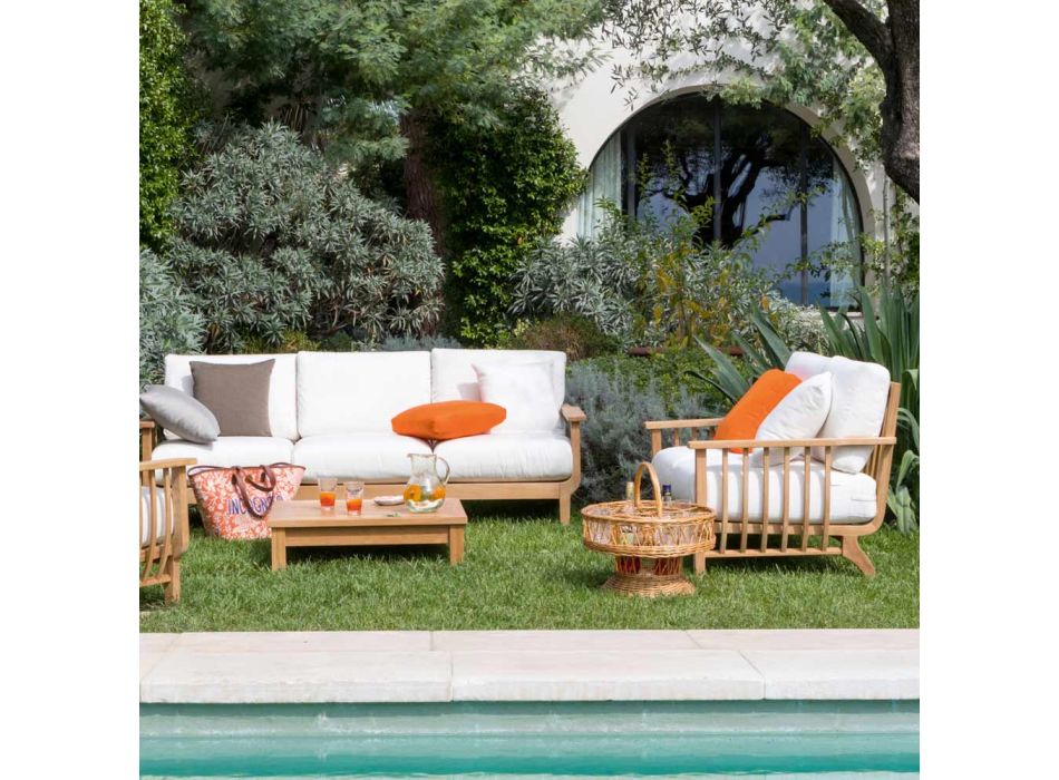 Lavt firkantet udendørs sofabord i teak lavet i Italien - søvnig Viadurini
