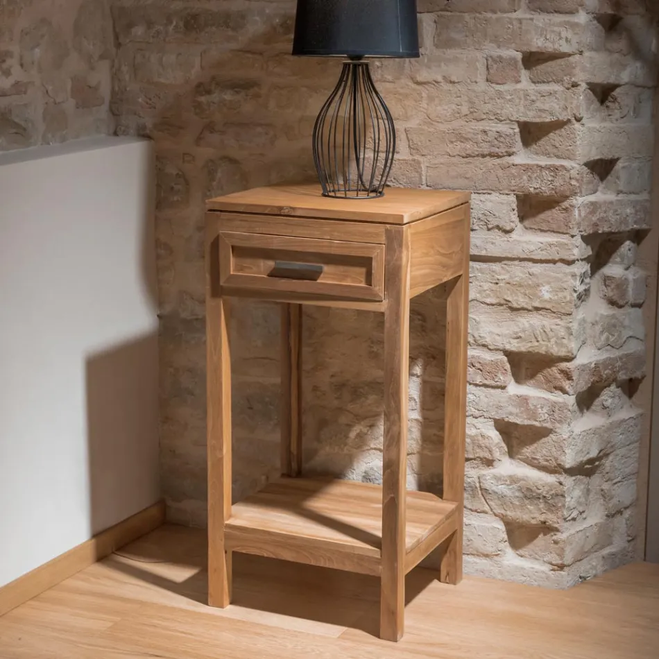 Sofabord i massivt teaktræ med 1 skuffe - Akryl Viadurini