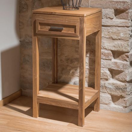 Sofabord i massivt teaktræ med 1 skuffe - Akryl Viadurini