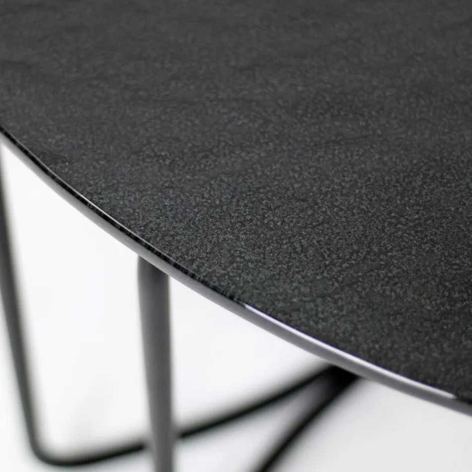 Rundt glas sofabord med 3 halvmånebund lavet i Italien - Arepa Viadurini