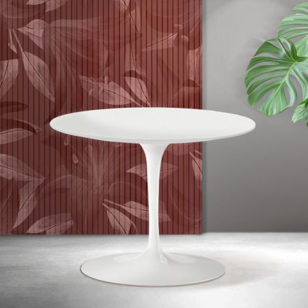 Saarinen Tulip rundt sofabord H 41 cm i mat hvid Florim keramik - skarlagenrød Viadurini