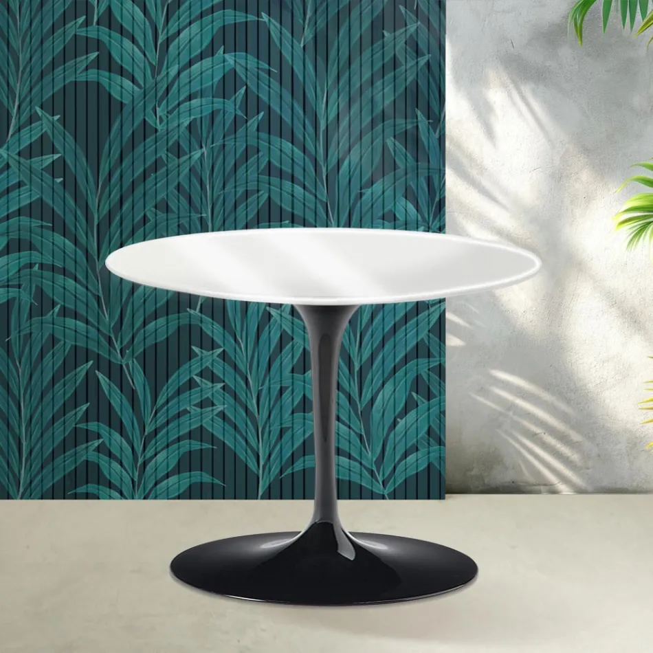 Saarinen Tulip rundt sofabord H 41 cm i blank hvid Florim keramik - skarlagenrød Viadurini