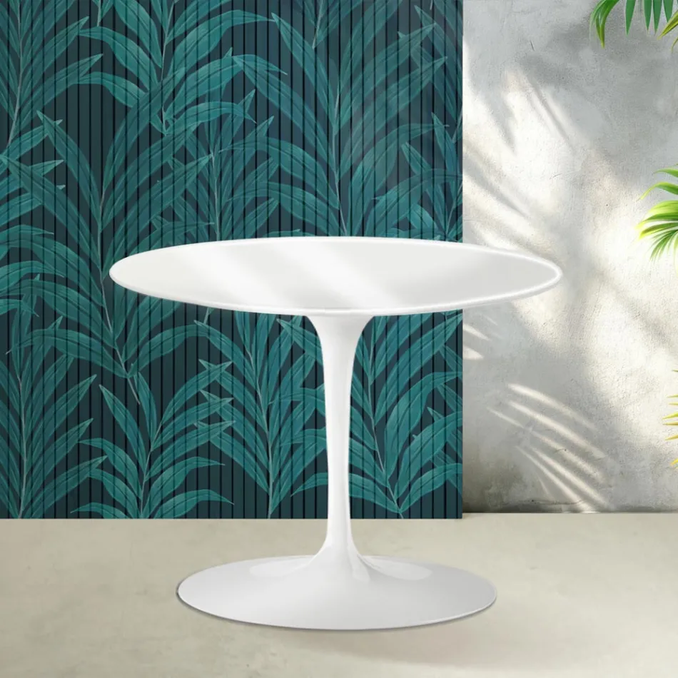 Saarinen Tulip rundt sofabord H 41 cm i blank hvid Florim keramik - skarlagenrød Viadurini