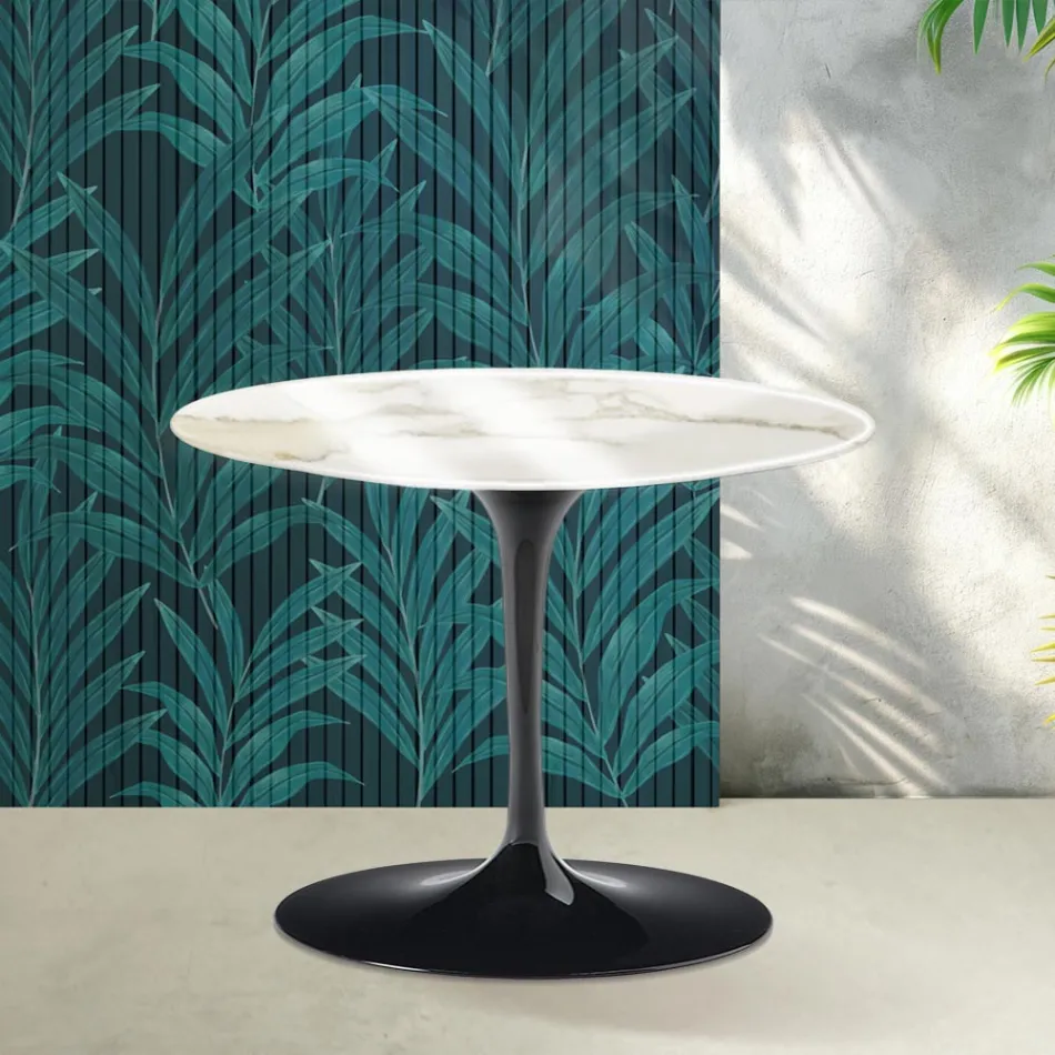 Saarinen Tulip rundt sofabord H 41 cm i blank Calacatta guld Florim keramik - skarlagenrød Viadurini