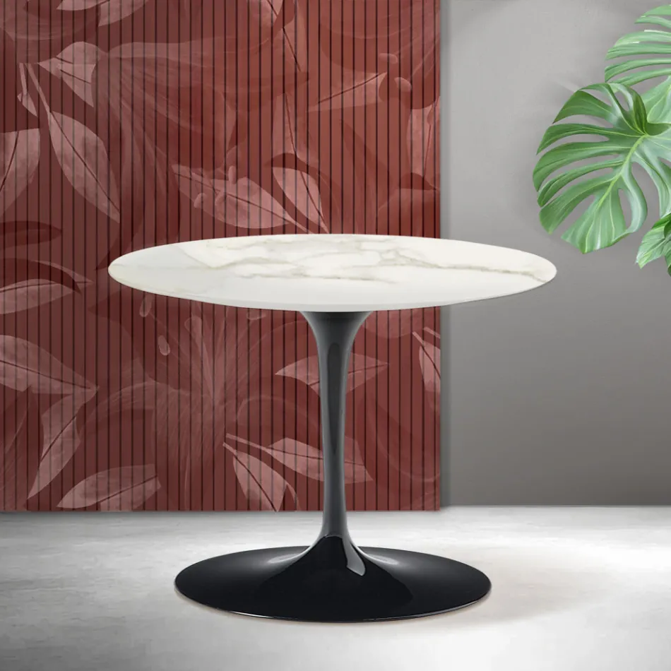 Saarinen Tulip rundt sofabord H 41 cm i Florim Calacatta guld mat keramik - skarlagenrød Viadurini