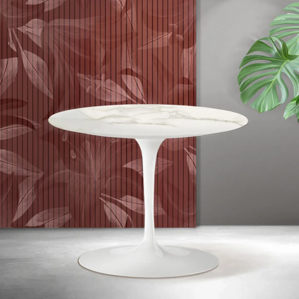 Saarinen Tulip rundt sofabord H 41 cm i Florim Calacatta guld mat keramik - skarlagenrød Viadurini