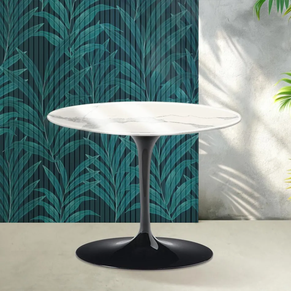 Saarinen Tulip rundt sofabord H 41 cm i blank Statuario Florim keramik - skarlagenrød Viadurini