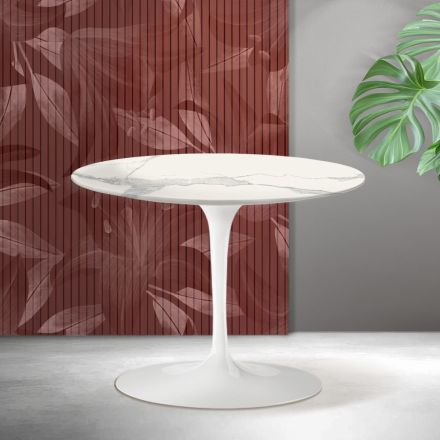 Saarinen Tulip rundt sofabord H 41 cm i Florim Statuario mat keramik - skarlagenrød Viadurini