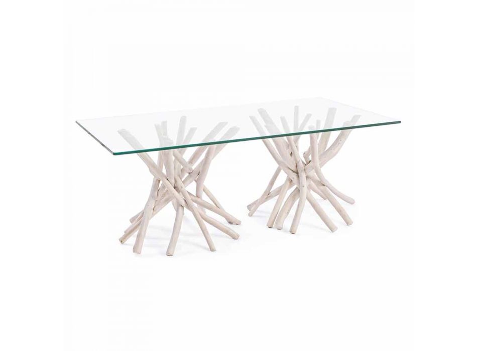 Sofabord med hærdet glasplade og Homemotion Teakfod - Teak Viadurini