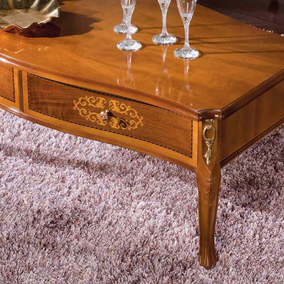 Indlagt træ sofabord med 2 skuffer lavet i Italien - Katerine Viadurini