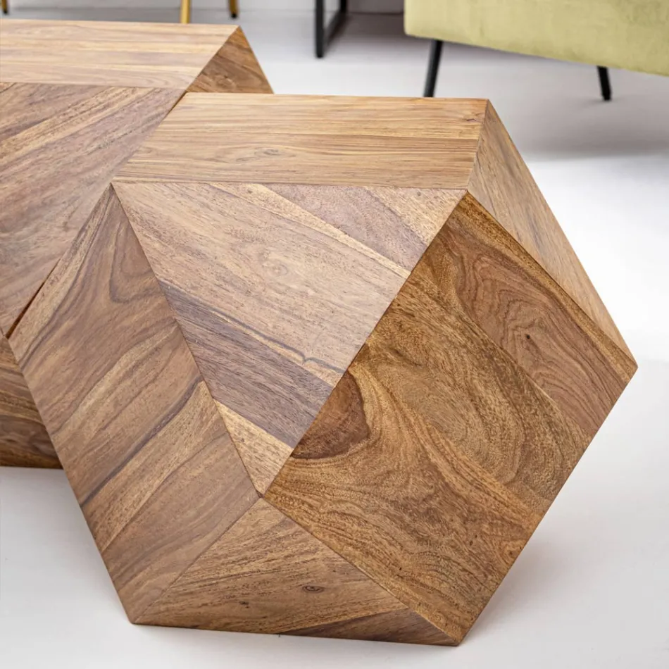 Sofabord i Sheesham Wood Design Polygonal Homemotion - Torrice Viadurini