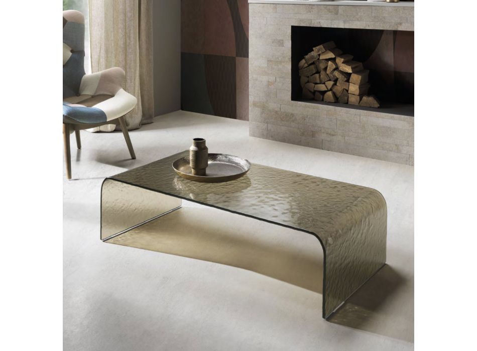 Sofabord i Hammer Effect Glas Made in Italy - Quasimodo Viadurini