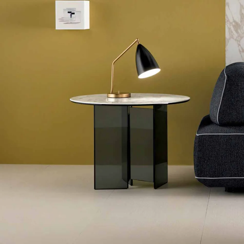 Sofa sidebord i røget glas og rund keramisk top - tilfældig Viadurini