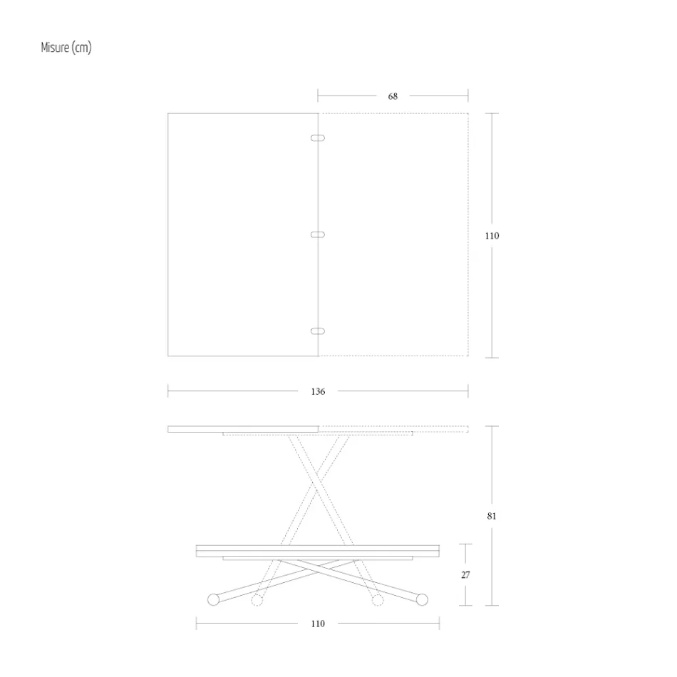 Transformerbart sofabord i metal og træ Fremstillet i Italien - Veneris Viadurini
