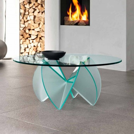 Stue sofabord med gennemsigtig glasblomst og syrebase 3 størrelser - Fiorella Viadurini