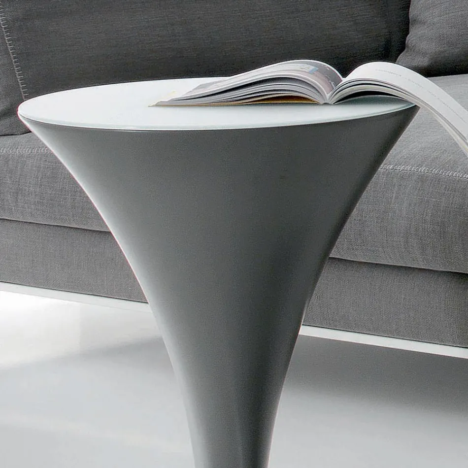 Rund sofabordsbådform i metal og ætset glas - bordplade Viadurini