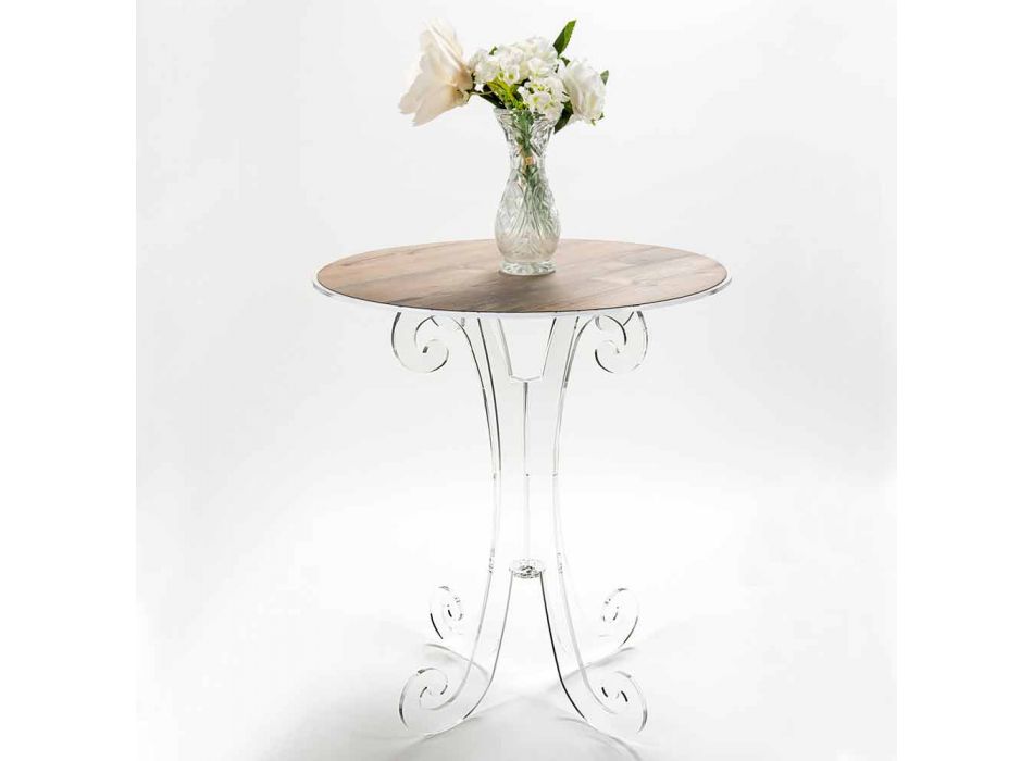 Rundt sofabord i gennemsigtig og hvid plexiglas eller med træ - Stilio Viadurini