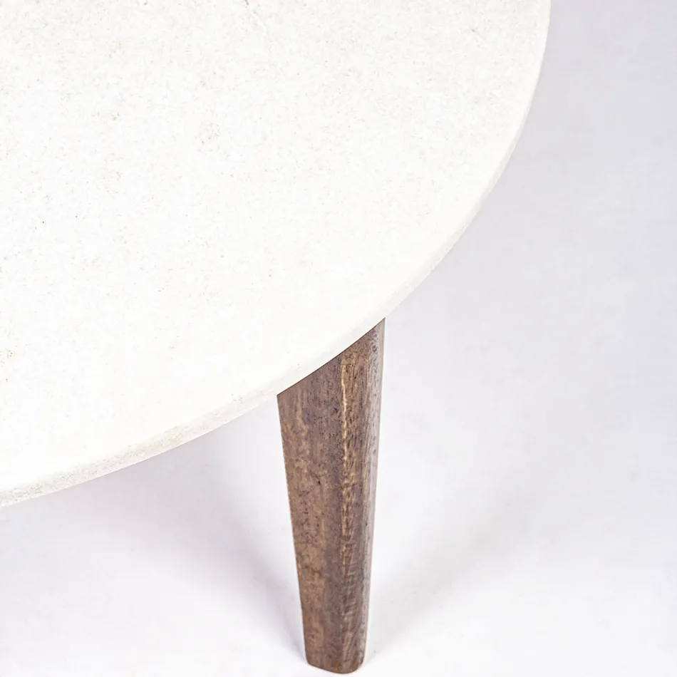 Rundt sofabord til stue i marmor og mangotræ - Desiderio Viadurini