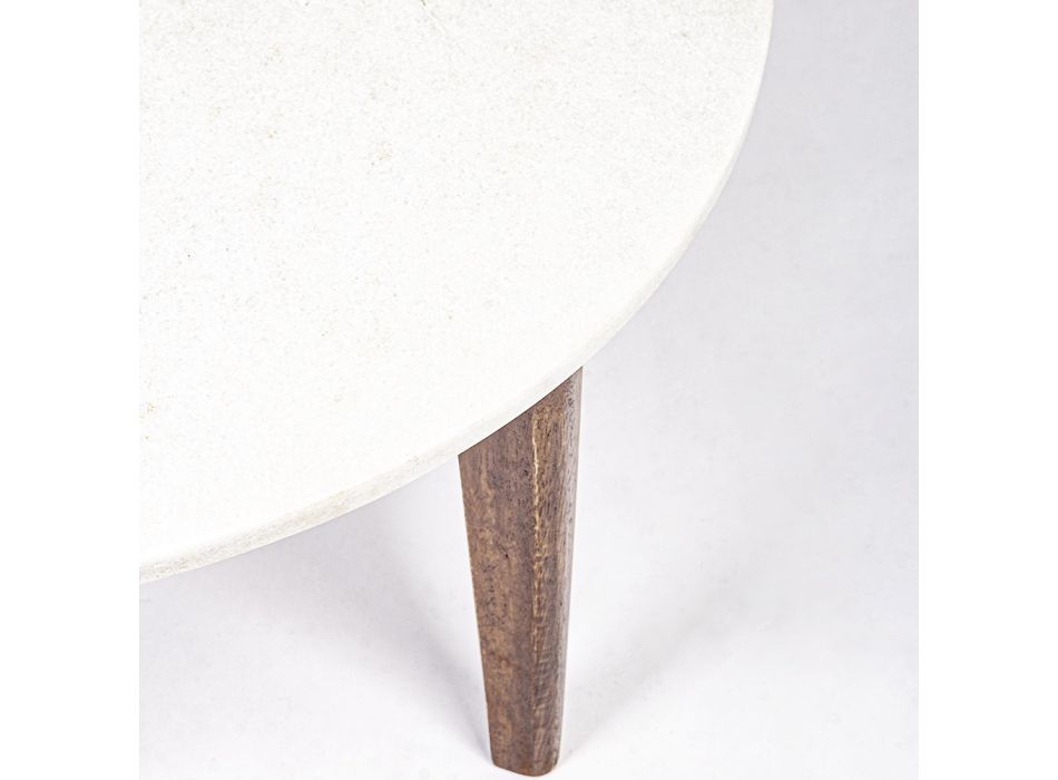 Rundt sofabord til stue i marmor og mangotræ - Desiderio Viadurini
