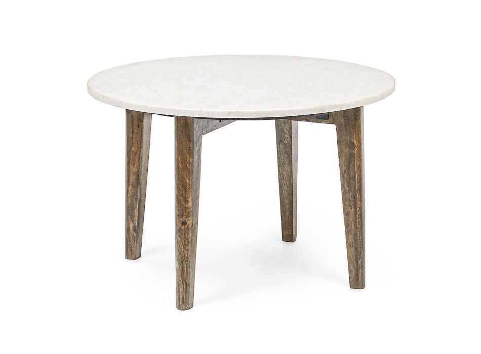 Rundt sofabord til stue i marmor og mangotræ - Desiderio Viadurini