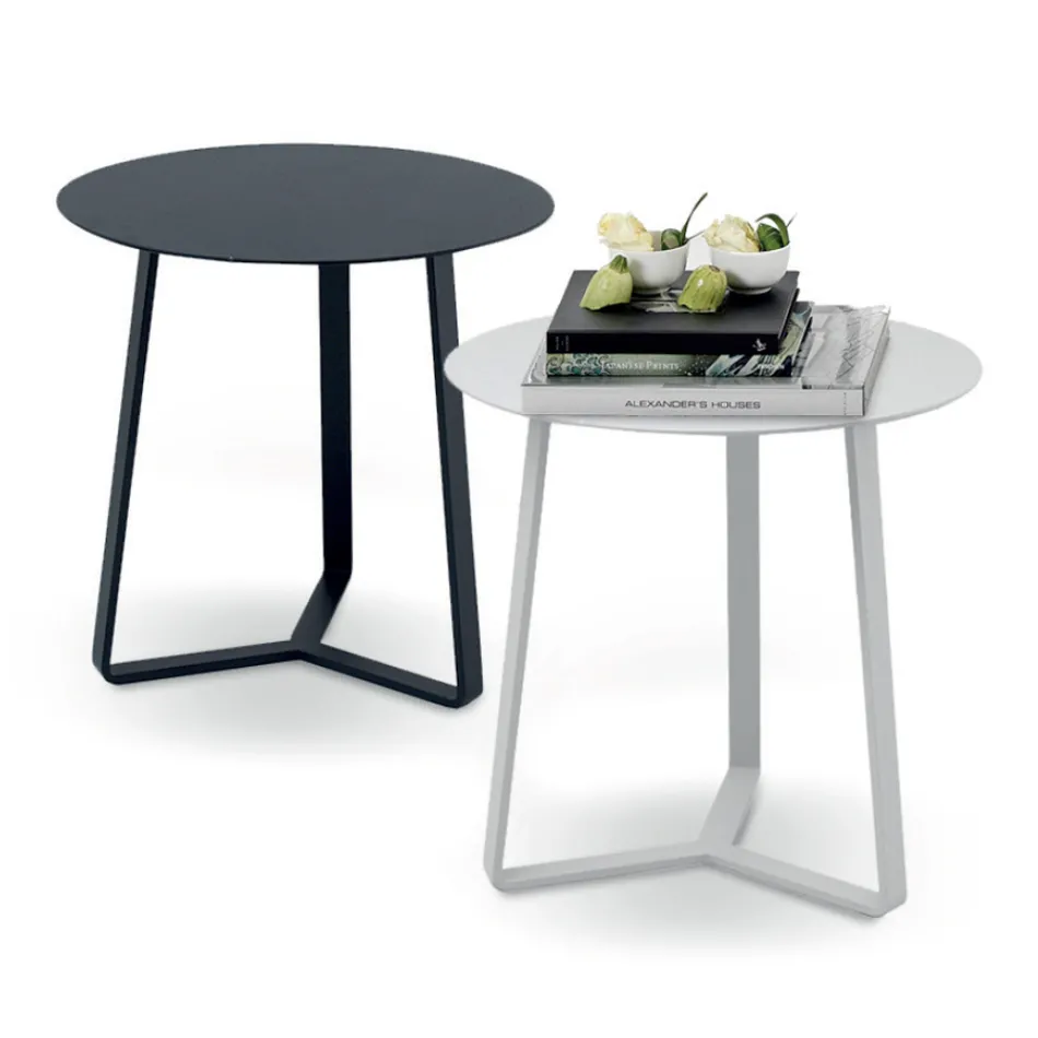 Rundt udendørs sofabord i epoxy pulverlakeret aluminium - Mitch Viadurini