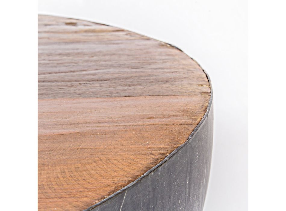Rundt sofabord i genbrugstræ og stål hvid eller grå - Genoveffa Viadurini
