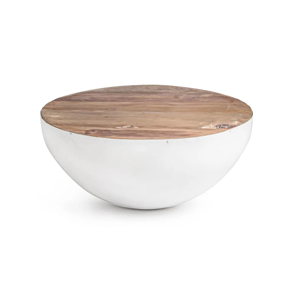 Rundt sofabord i genbrugstræ og stål hvid eller grå - Genoveffa Viadurini