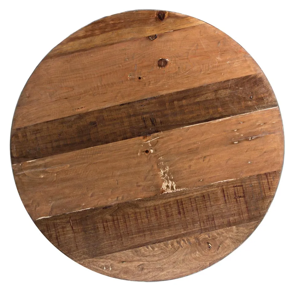 Rundt sofabord i genbrugstræ og stål hvid eller grå - Genoveffa Viadurini