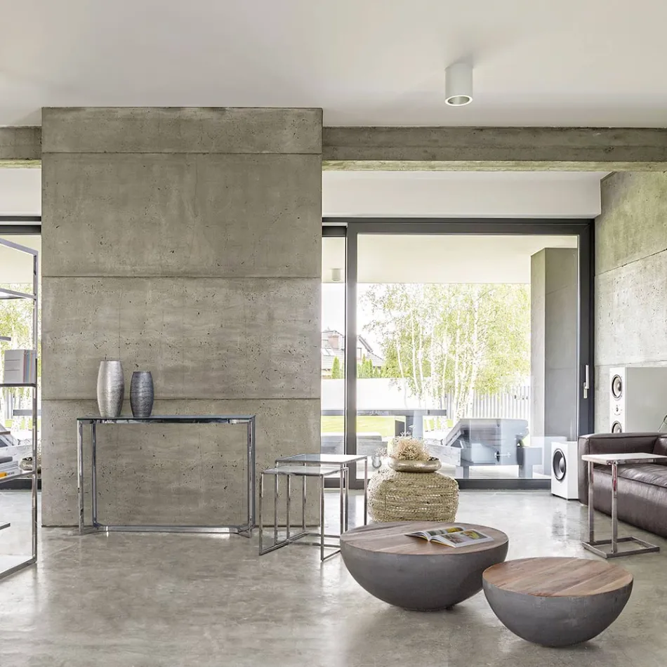 Rundt sofabord i genbrugstræ og stål hvid eller grå - Genoveffa Viadurini