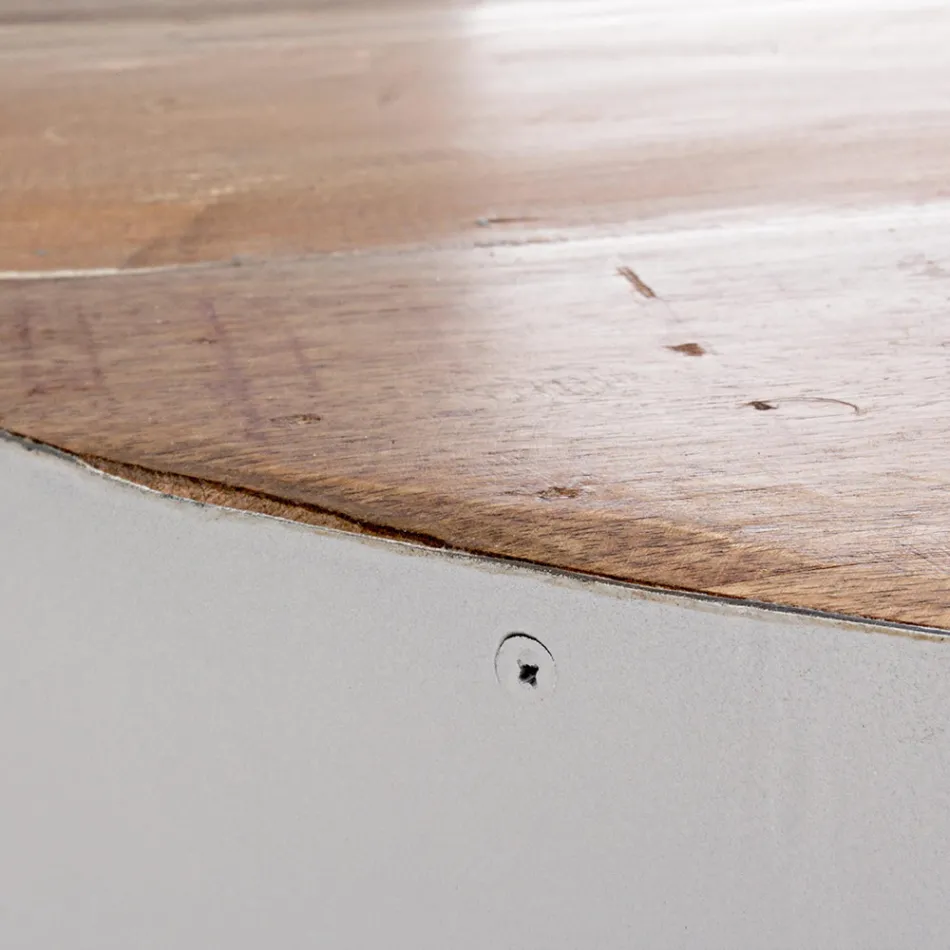 Rundt sofabord i genbrugstræ og stål hvid eller grå - Genoveffa Viadurini