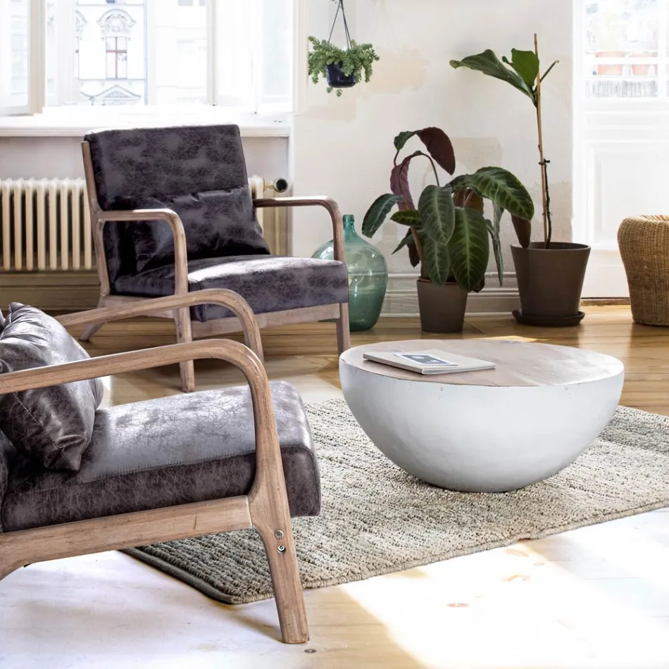 Rundt sofabord i genbrugstræ og stål hvid eller grå - Genoveffa Viadurini