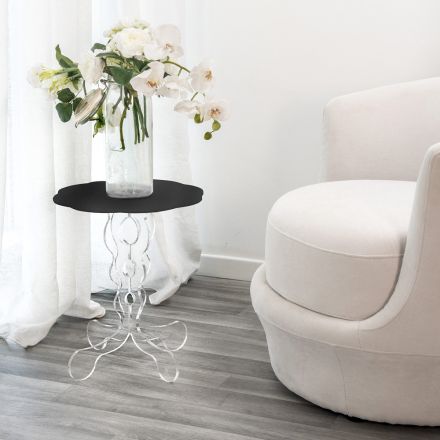 Rundt sort sofabord diameter 36 cm moderne design Janis, lavet i Italien Viadurini