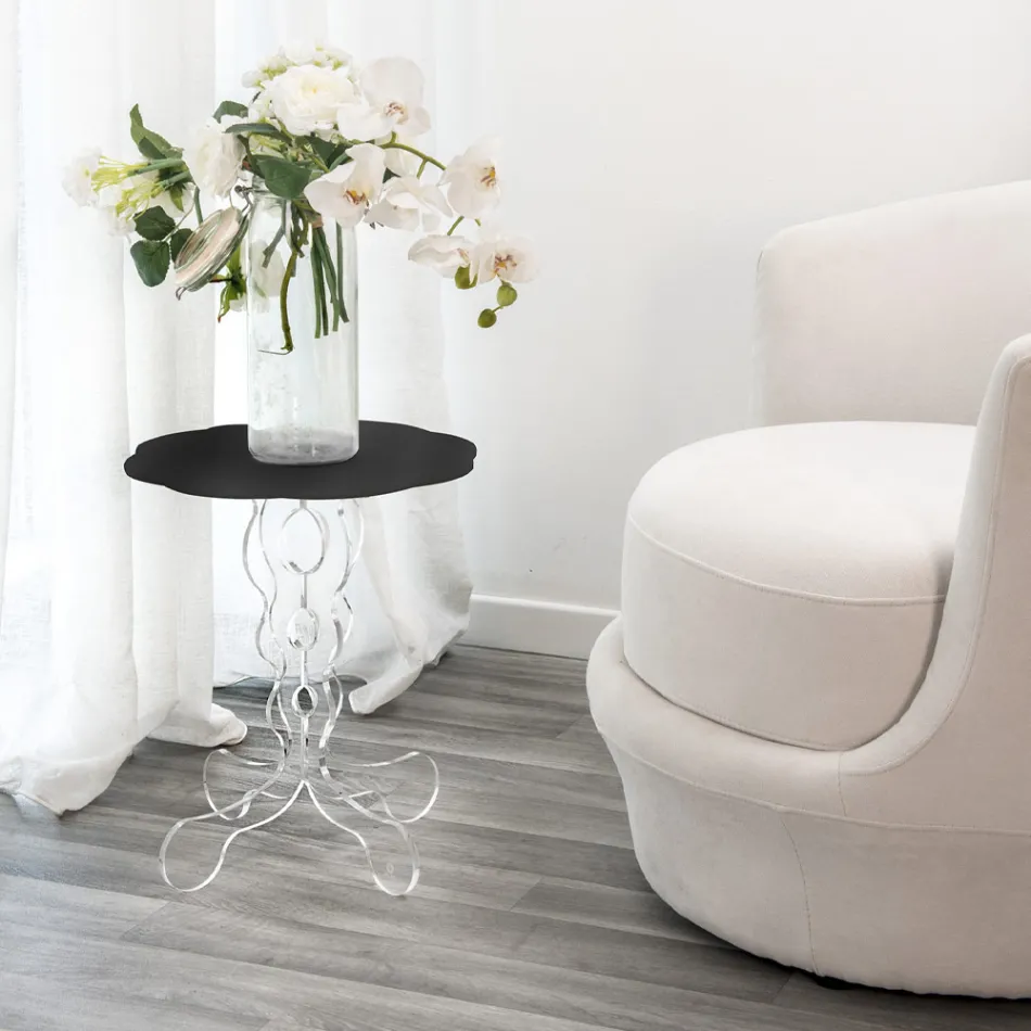 Rundt sort sofabord diameter 36 cm moderne design Janis, lavet i Italien Viadurini