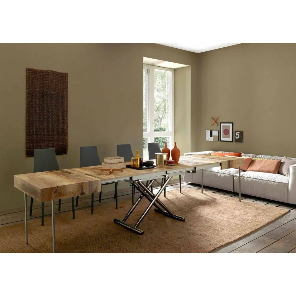 Transformerbart sofabord i træ og sort metal fremstillet i Italien - Niverio Viadurini