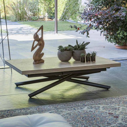 Sofabord, der kan konverteres til et spisebord, træplade og metalbund - fersken Viadurini
