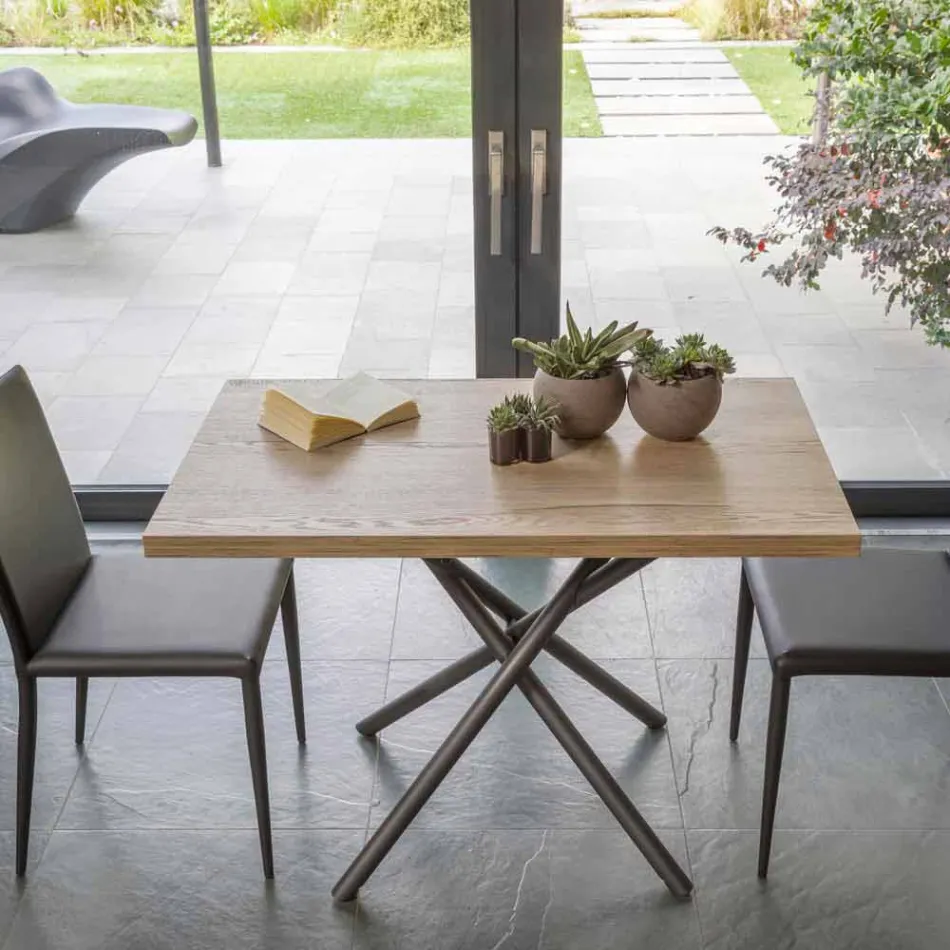 Sofabord, der kan konverteres til et spisebord, træplade og metalbund - fersken Viadurini