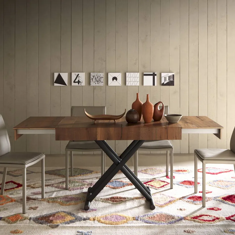 Transformerbart sofabord i metal og træbord lavet i Italien - Polaris Viadurini