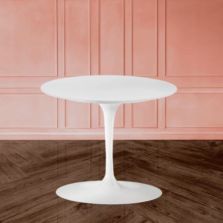 Eero Saarinen Tulip Sofabord H 39 med hvid flydende laminatplade lavet i Italien - Scarlet Viadurini