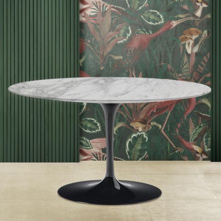 Eero Saarinen H 41 Oval Tulip Sofabord med Arabescato Marmor Top Made in Italy - Scarlet Viadurini