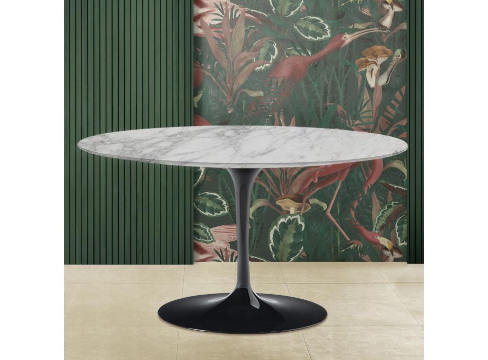 Eero Saarinen H 41 Oval Tulip Sofabord med Arabescato Marmor Top Made in Italy - Scarlet Viadurini