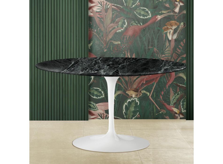 Eero Saarinen H 41 Oval Tulip Sofabord med Grøn Alpi Marmor Top Made in Italy - Scarlet Viadurini