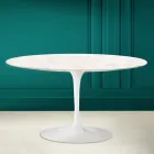 Eero Saarinen H 41 Oval Tulip Sofabord i Diamond Cream Keramik Made in Italy - Scarlet Viadurini