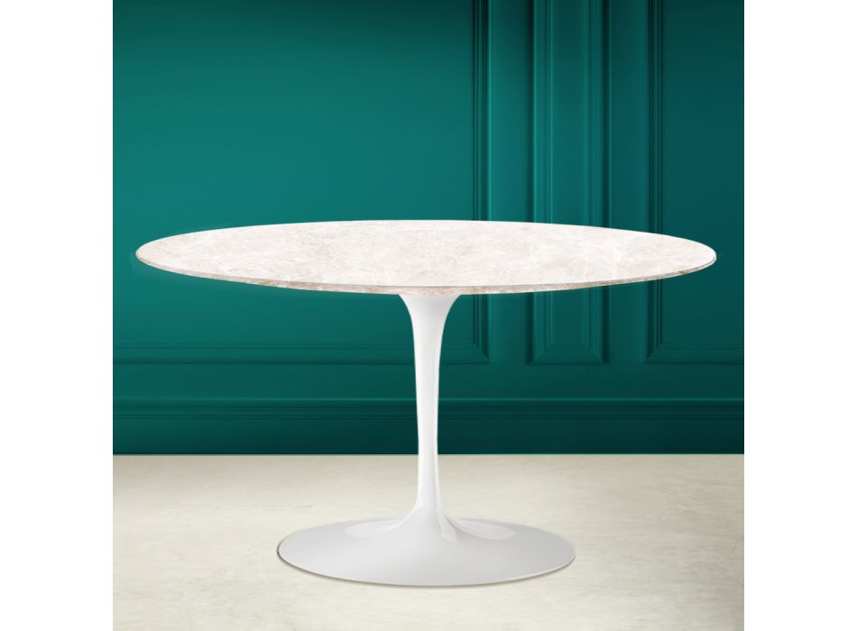 Eero Saarinen H 41 Oval Tulip Sofabord i Diamond Cream Keramik Made in Italy - Scarlet Viadurini