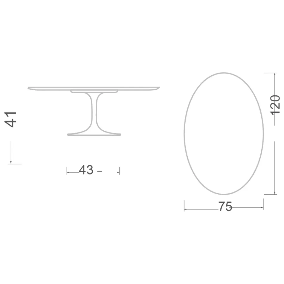Eero Saarinen H 41 Oval Tulip Sofabord i Diamond Cream Keramik Made in Italy - Scarlet Viadurini