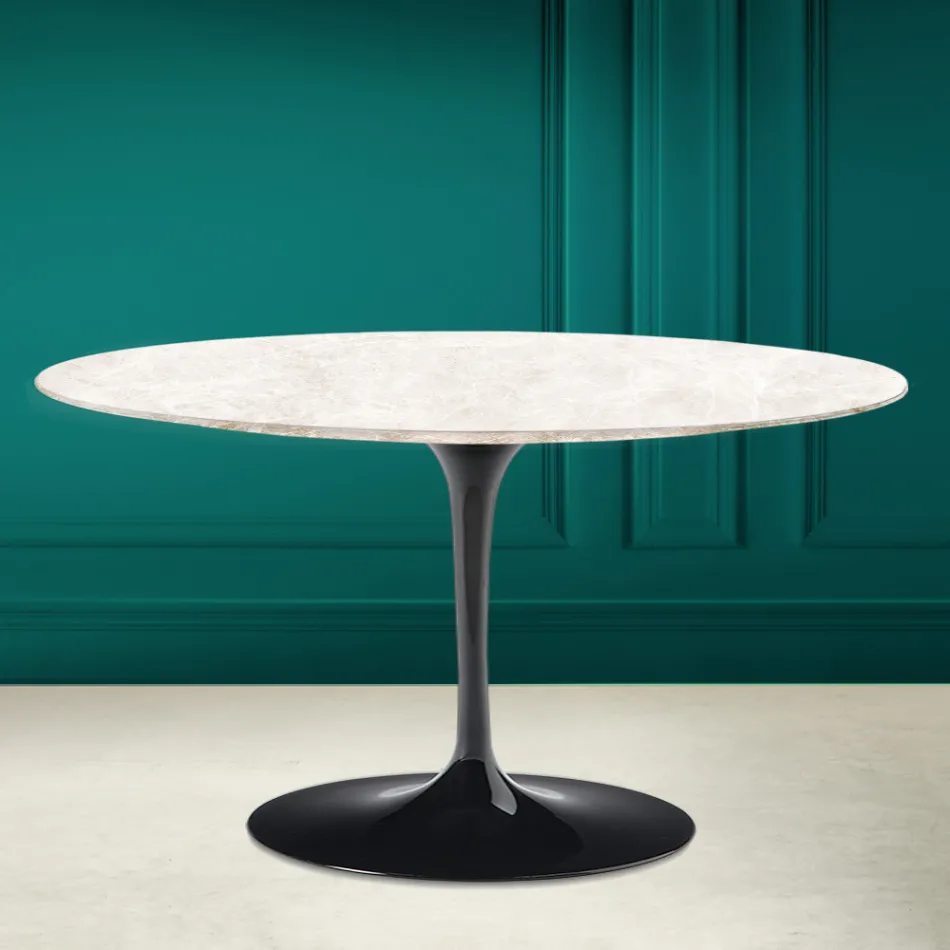 Eero Saarinen H 41 Oval Tulip Sofabord i Diamond Cream Keramik Made in Italy - Scarlet Viadurini