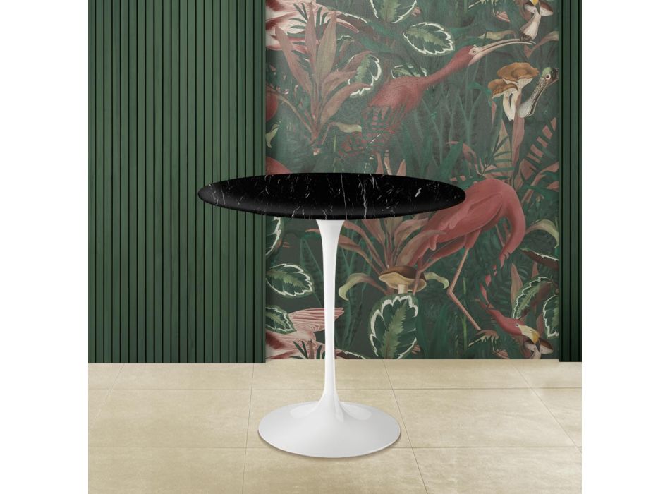 Tulip sofabord Eero Saarinen H 52 med sort Marquinia marmor top lavet i Italien - Scarlet Viadurini