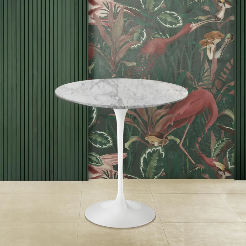 Tulip Sofabord Eero Saarinen H 52 Rund i Arabescato Marble Made in Italy - Scarlet Viadurini