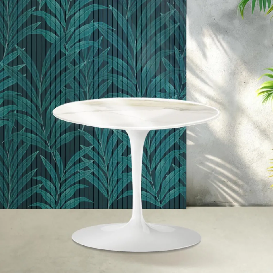 Saarinen Tulip sofabord H 39 cm i blank Calacatta guld Florim keramik - skarlagenrød Viadurini