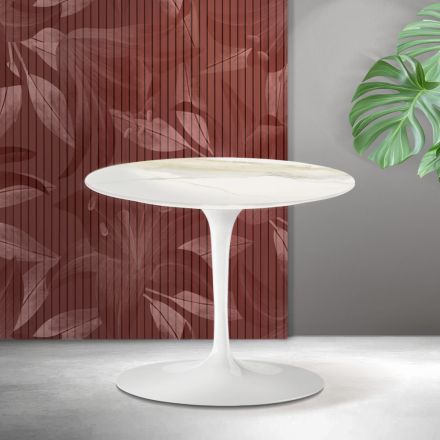 Saarinen Tulip sofabord H 39 cm i Florim Calacatta guld mat keramik - skarlagenrød Viadurini