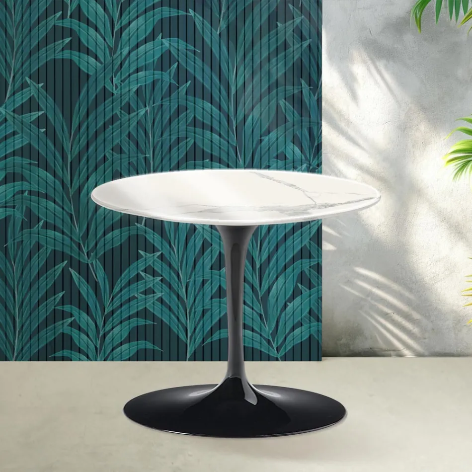 Saarinen Tulip sofabord H 39 cm i blank Statuario Florim keramik - Skarlagenrød Viadurini